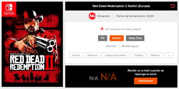 На сайте испанского ритейлера появилась Switch-версия Red Dead Redemption II